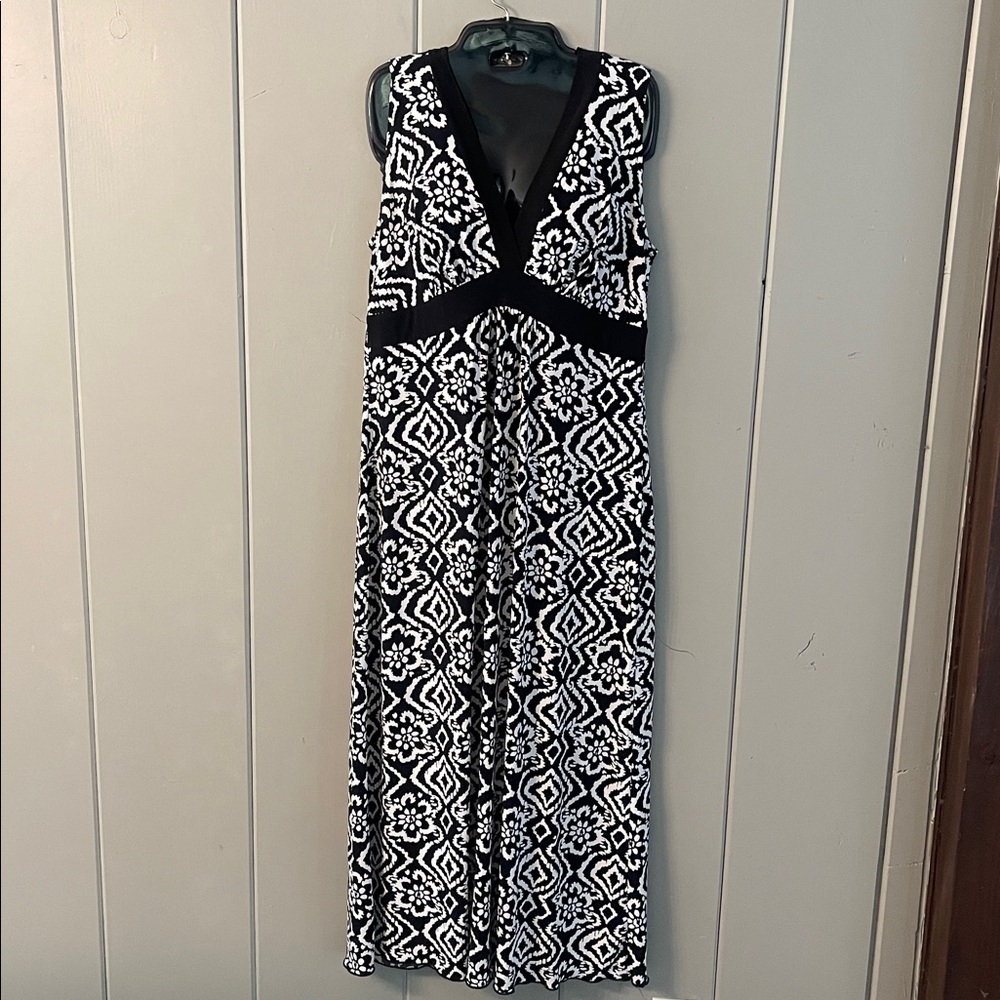 En Focus Maxi Long Dress Black White Floral Elegant Women’s 14 W
